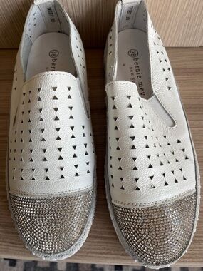 Bernie Mev White Perforated Slip-On Sneakers with Rhinestone Toes
